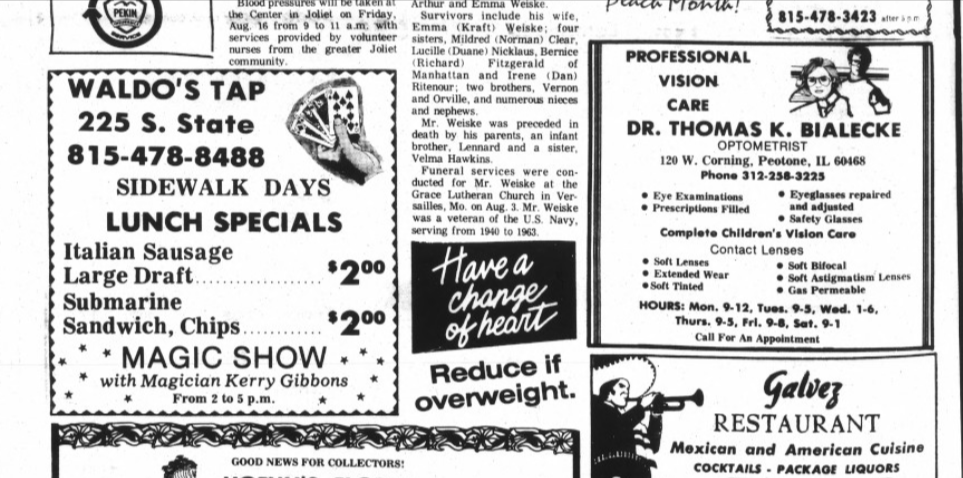 1985 newspaper advertisement for a magic show with Magician Kerry Gibbons